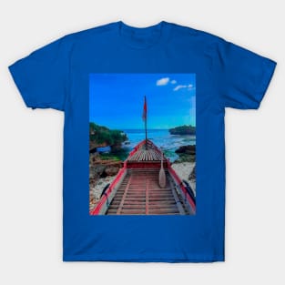 A coastal view point made from a bamboo longtail boat T-Shirt